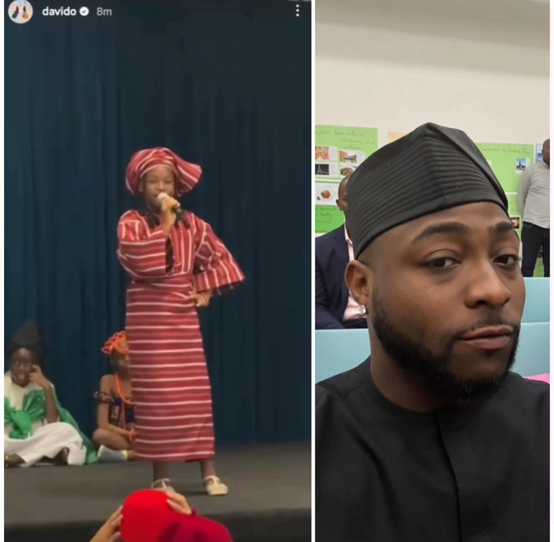 Davido beams with pride as his daughter Imade represents their hometown, Ede, at her school